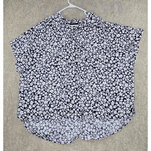 Lane Bryant Womens Floral Print Short Sleeve Blouse Navy/White Size 28